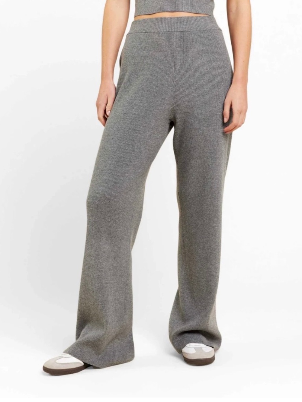 Nuuds Ribbed Sweater Wide Leg Charcoal Pant